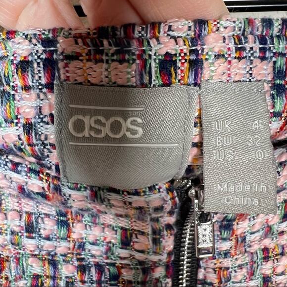 ASOS size 0 pink tweed a line mini skirt with front zipper accents B112 - Picture 3 of 5